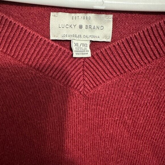 Lucky Brand Red V-Neck Long Sleeve Sweater Womens XL Cotton Blend - Picture 3 of 6